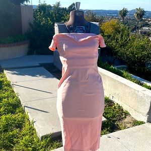 Vesper light baby pink off the shoulder Pencil Dress Sz 10 stretch bodycon